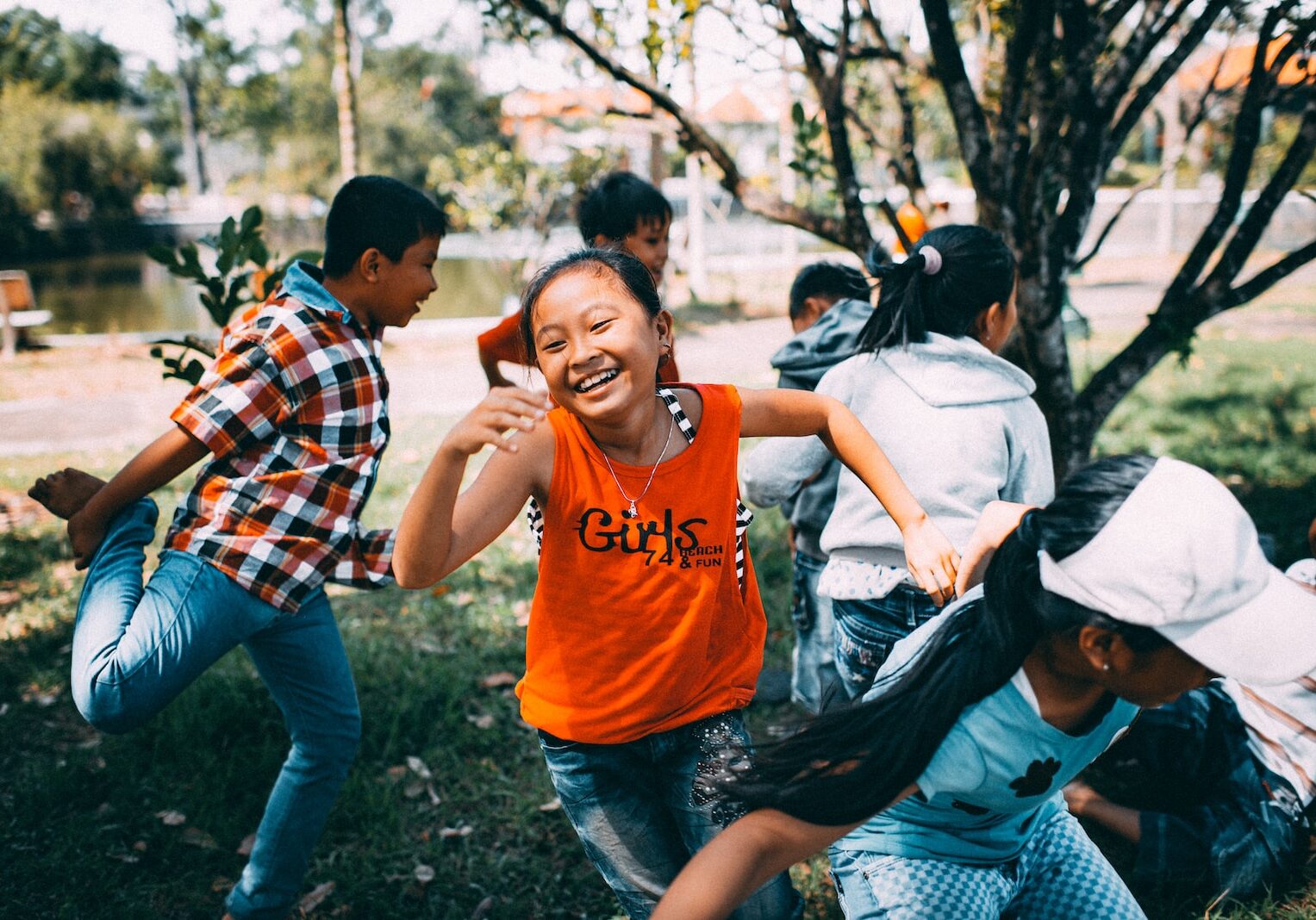 girl running while laughing